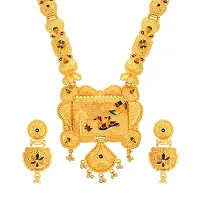 ADMIER Gold Plated floral design Hand Meena Mangalsutra Tanmaniya nallapusalu Earring Set For Women and Girls(ACMS0146)-thumb3