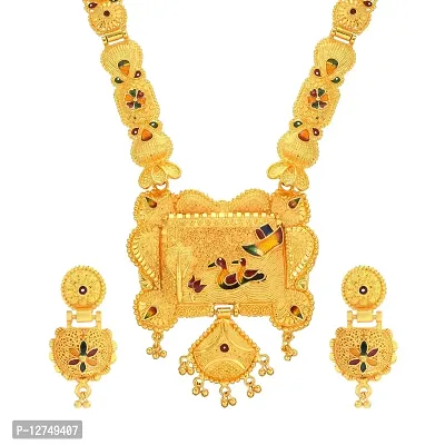 ADMIER Gold Plated floral design Hand Meena Mangalsutra Tanmaniya nallapusalu Earring Set For Women and Girls(ACMS0146)-thumb4