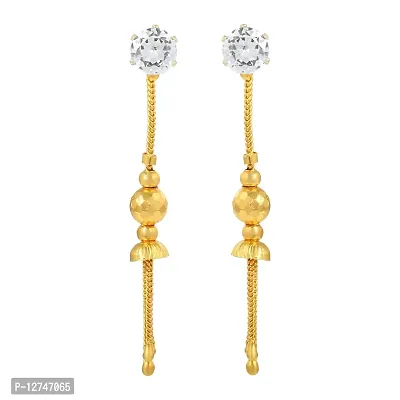 Admier Gold Plated Brass Round Shape CZ Studded with ball drop stud Cum Dangle Earrings For Girls Women.(ACER0281)