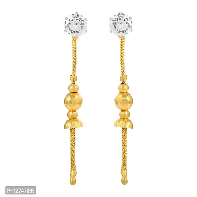 Admier Gold Plated Brass Round Shape CZ Studded with ball drop stud Cum Dangle Earrings For Girls Women.(ACER0281)-thumb0