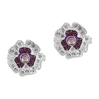 ADMIER Silver Plated Brass Flower Shape CZ Studded Megenta meenakari designer adjustable Toering For Girl Women(ACTR0157-A)-thumb1