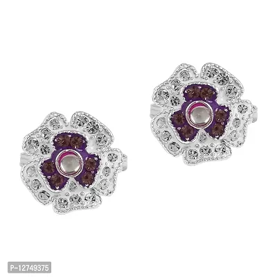 ADMIER Silver Plated Brass Flower Shape CZ Studded Megenta meenakari designer adjustable Toering For Girl Women(ACTR0157-A)-thumb2