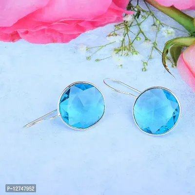 ADMIER Silverplated round shape blue topaz crystal stone fashion stud earrings for girls women(ACER0354)-thumb4