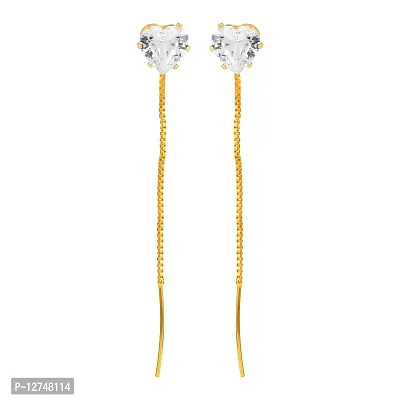 ADMIER Gold Plated Brass Heart Shape Cz Studded with wire loop designer stud dangle earrings for girl women(ACER0179-A)