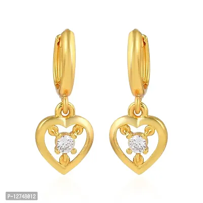 ADMIER Gold Plated Brass heartshape hanging cz studded fashion Hoop Bali Earrrings For Girl Women(ACER0319)