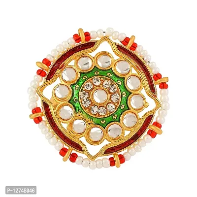 ADMIER Gold Plated brass Cz Pearls Red Beads & Kundan Embellished green meenakari Ethnic Finger Ring For girl Women(ACOR0177-A)