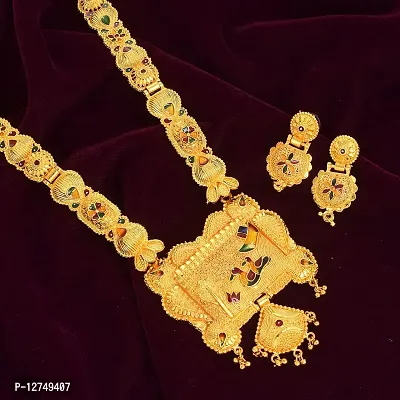 ADMIER Gold Plated floral design Hand Meena Mangalsutra Tanmaniya nallapusalu Earring Set For Women and Girls(ACMS0146)-thumb3