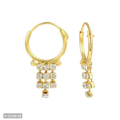 Admier Gold Plated Brass Round design White Cz Studded Hoop Bali Fashion Earrings for Girls Women(ACER0174)-thumb2