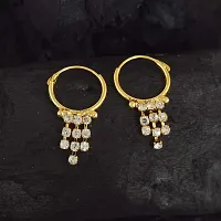 Admier Gold Plated Brass Round design White Cz Studded Hoop Bali Fashion Earrings for Girls Women(ACER0174)-thumb3