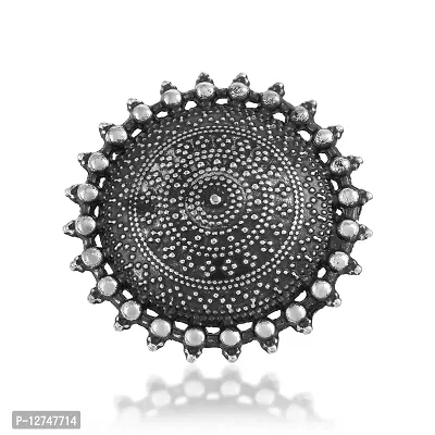 ADMIER Traditional Antique Vintage Oxidised Silver Statement Adjustable Ring for Girls Women