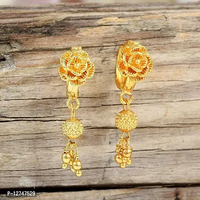 Admier Gold Plated Brass Rose Design cutwork small and cute Hoop Bali Fashion Earrings for Girls Women(ACER0170)-thumb4