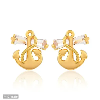 ADMIER Gold Plated Brass Anchor design Cz Studded designer fashion Stud Earrings for girls women(ACER0313)