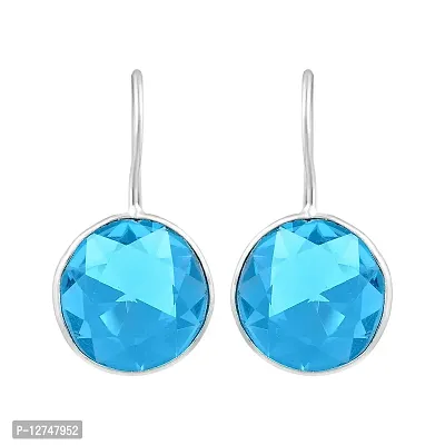 ADMIER Silverplated round shape blue topaz crystal stone fashion stud earrings for girls women(ACER0354)-thumb0