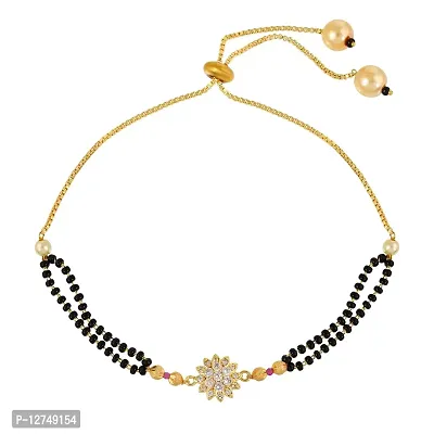 ADMIER Gold plated Flower design cz studded beaded Mangalsutra Bracelet For Girls Women(ACBL0133)