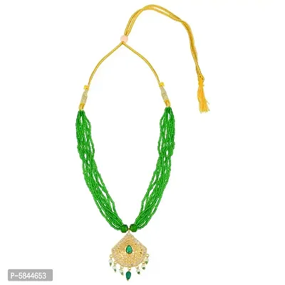 Trendy Micron Gold Plated Multi Strand Green Beads Necklace For Women
