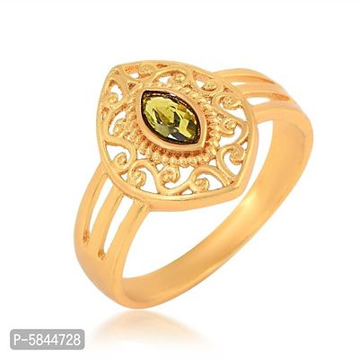 Admier Gold Plated Brass Marquise Shape Faux Green Sapphire Studded Floral Ring For Girls Women.-thumb0