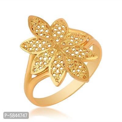 Admier Gold Plated Brass Flower Design Handmade Raswara Work Traditional Ring For Unisex