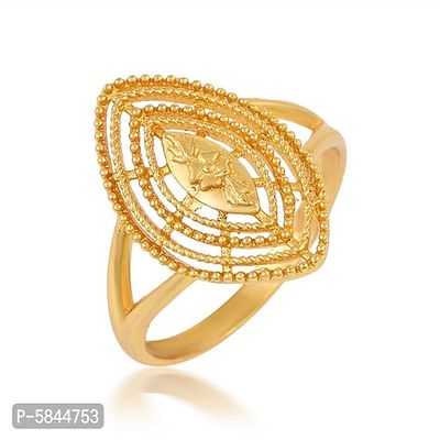 Admier Gold Plated Brass Marquise Shape Handmade Raswara Work Traditional Ethnic Ring For Unisex-thumb0