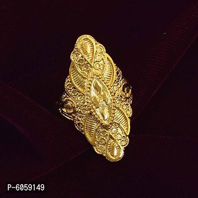 Admier Gold Plated Brass Marquise Shape Design Handmade Raswara Chilai Work Traditional Fashion Ring-thumb0