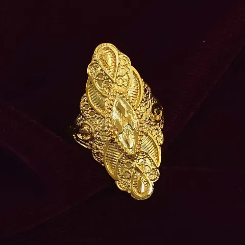 Traditional Gold Plated Brass Marquise Shape Raswara Chilai Ring