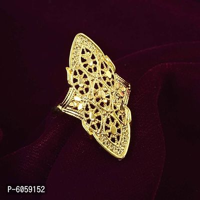 Admier Gold Plated Brass Marquise Shape Design Handmade Raswara Chilai Jali Work Traditional Fashion Ring