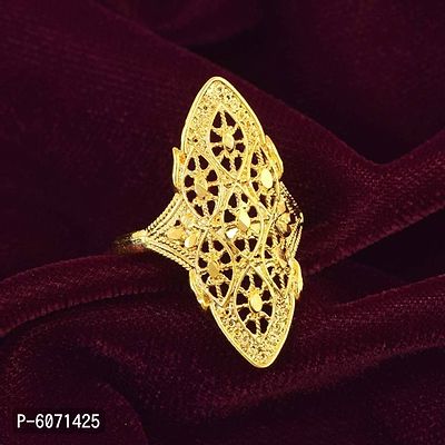 Admier Gold plated Brass Handmade chilai work raswara Carving Long Traditional Finger ring Women-thumb0