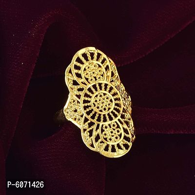 Admier Gold plated Brass Handmade chilai work raswara Carving Long Traditional Finger ring Women