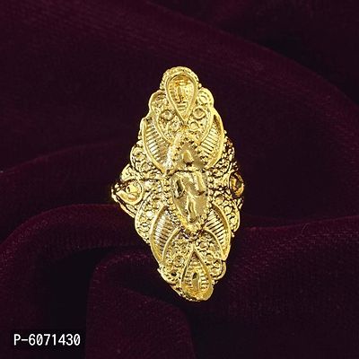 Admier Gold plated Brass marquise shape Handmade chilai work raswara Carving Long Traditional Finger ring