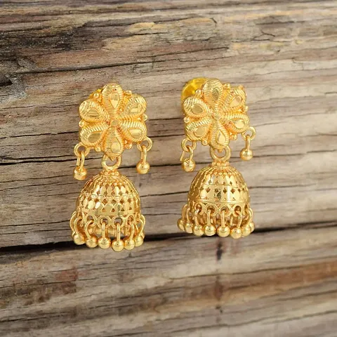 gold plated brass floral design multi cz studded fashion earrings