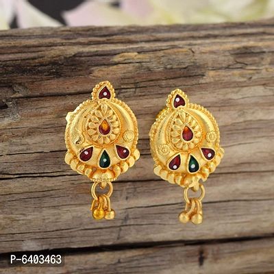 Admier Gold Plated Brass Oval Design raswara work Meenakari Handmade Stud Earrings