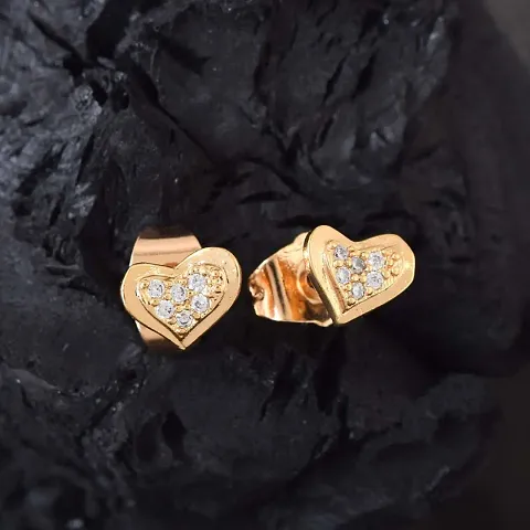 Charvi Attractive Golden Brass Cubic Zirconia Stud Earrings