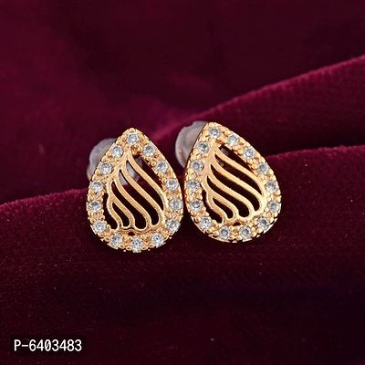 Admier 1 micron gold plated Pear tilak shape design cz studded fashion designer stud earrings