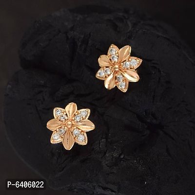 Admier 1 micron gold plated Flower shape design cz studded fashion designer stud earrings