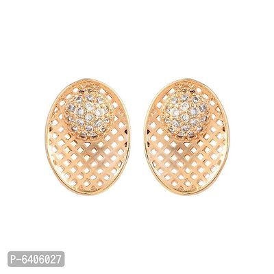 Admier 1 micron gold plated oval shape design cz studded fashion designer stud earrings