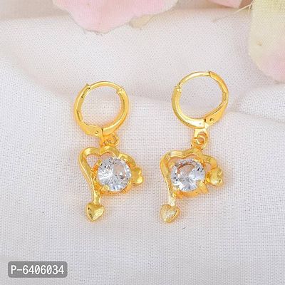Admier 1 micron gold plated Floral design cz studded fashion designer dangle hoop earrings