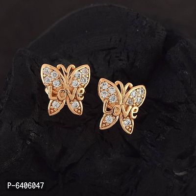 Admier 1 micron gold plated Butterfly shape design cz studded fashion designer stud earring