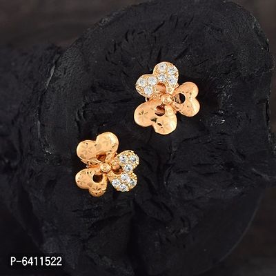 Admier 1 micron gold plated Flower shape design cz studded fashion designer stud earrings