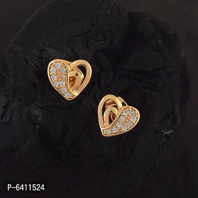 Admier 1 micron gold plated heartshape design cz studded fashion designer stud earrings