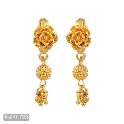 Admier Gold Plated Brass Rose Design cutwork small and cute Hoop Bali Fashion Earrings-thumb0