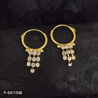 Admier Gold Plated Brass Round design White Cz Studded Hoop Bali Fashion Earrings