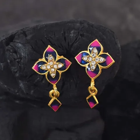 Admier Plated Brass Flower design Cz Studded meenakari designer fashion Stud Earrings