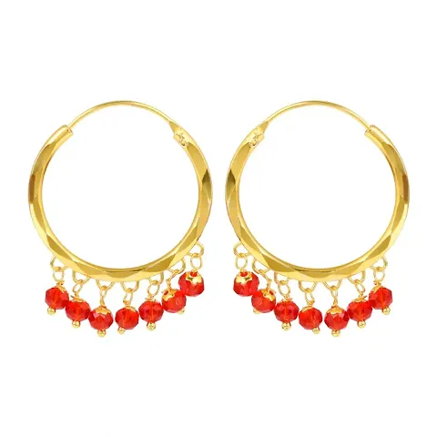 Drishya Fashionable Golden Brass Hoop Earrings