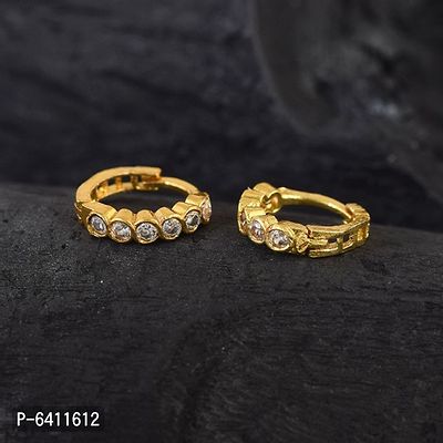 Admier Gold Plated Brass cz studded Small And Cute fashion Hoop Bali Earrrings