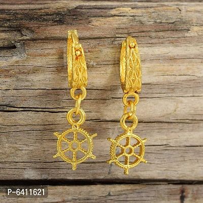 Admier Gold Plated Brass Ship Wheel Design Hanging Hoop Bali Fashion Earrings-thumb0