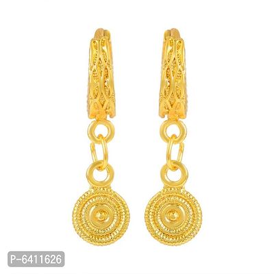 Admier Gold Plated Brass Round Design Hanging Hoop Bali Fashion Earrings-thumb0