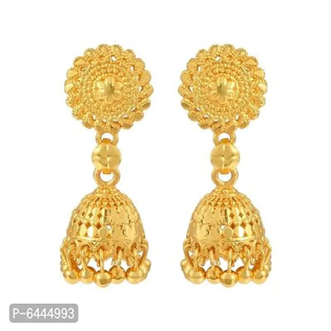 Admier Gold Plated Brass round design Small size Jhalar Jhumki Ethnic Traditional Earring-thumb0