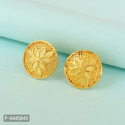 Admier Gold Plated Brass Round Design flower cutwork fashion Stud Earrings