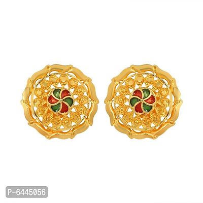 Admier Gold Plated Brass round Design colorfull meenakari cutwork fashion Earrings-thumb0