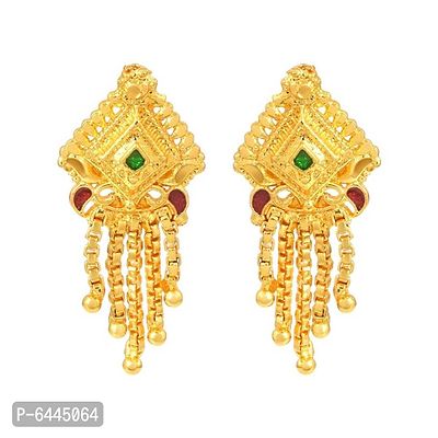 Admier Gold Plated Brass square Design raswara work Meenakari Handmade Stud Earrings-thumb0