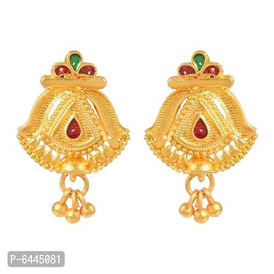 Admier Gold Plated Brass Designer raswara work Meenakari Handmade Stud Earrings-thumb0